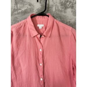 J Jill Love Linen Blouse Shirt Coral Womens Sz Medium Long Sleeve Classic